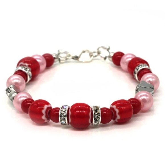 My Bead Emporium Jewelry - Bracelet with glass beads and Rhinestones. Lobster clasp.